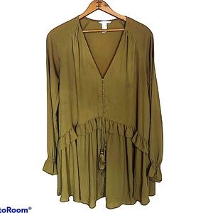 H&M size 8 tunic top olive green chiffon